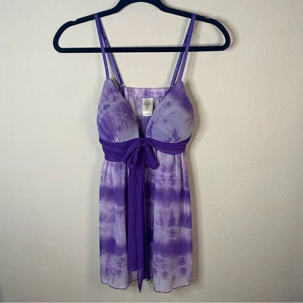 In Bloom by Jonquil Purple Sheer Tie Dye Babydoll Chemise Sz M